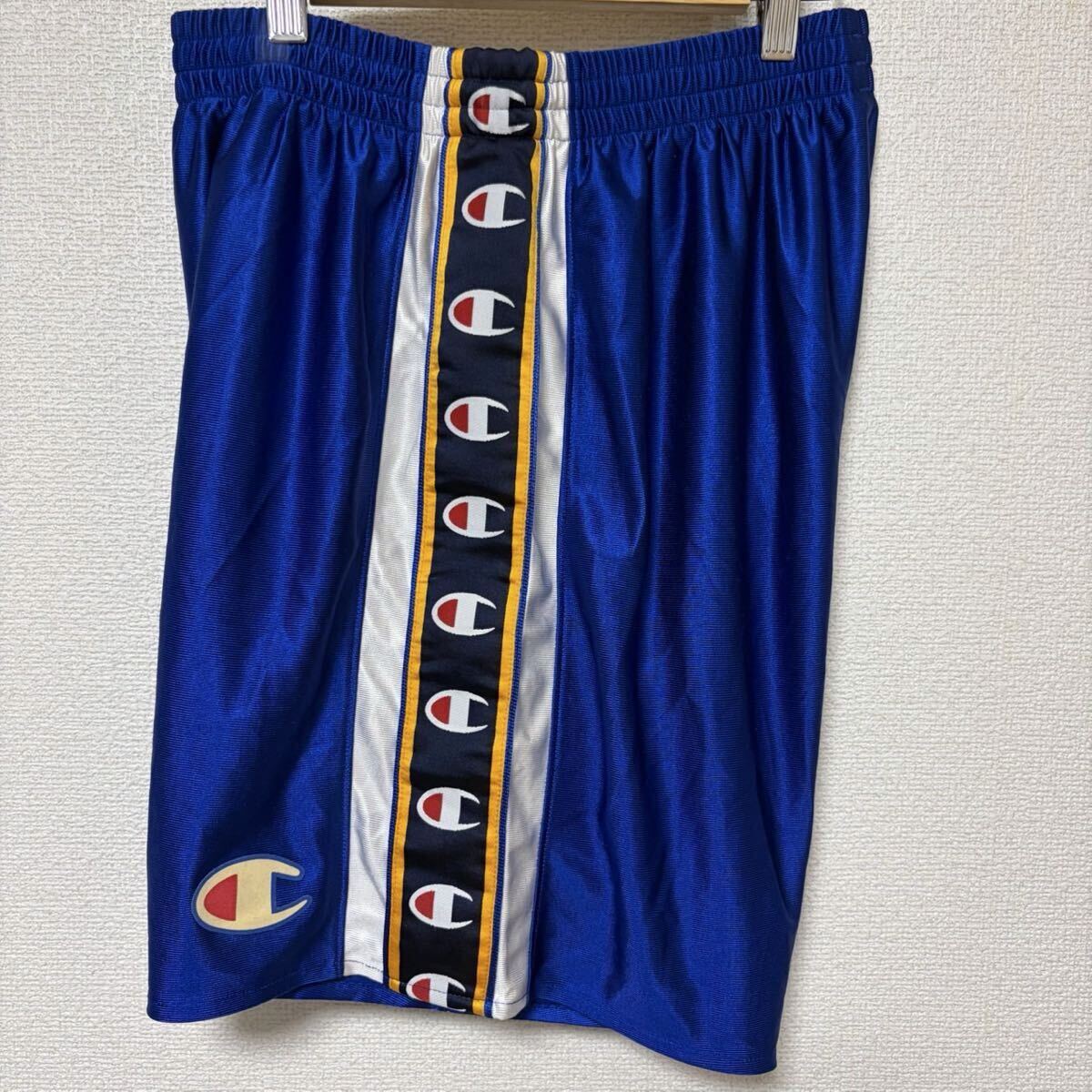 【XL相当】90's Champion ショートパンツ　O チャンピオン ブルー スポーツ パルマ　セリエA サッカー　中田英寿　トレーニングウェア　