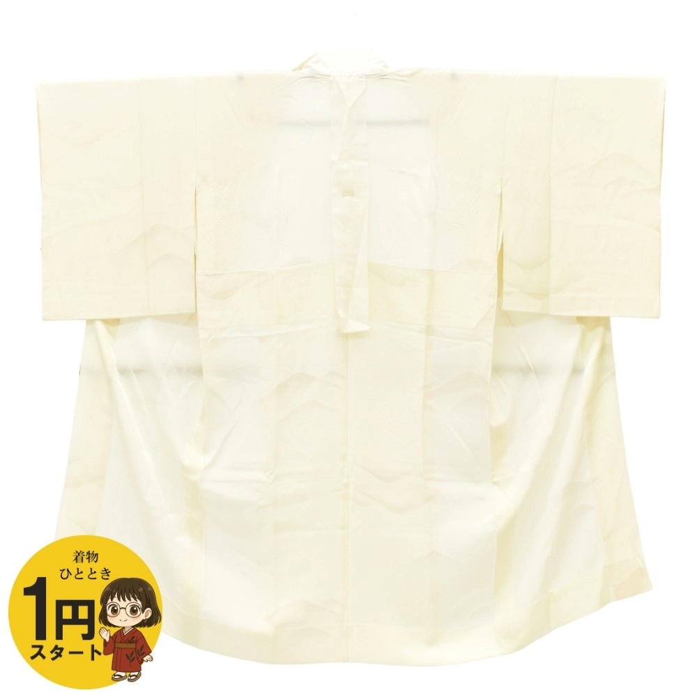 1円 長襦袢 正絹 白系 山岳文様 身丈121cm リサイクル 同梱可 【着物ひととき】 52827