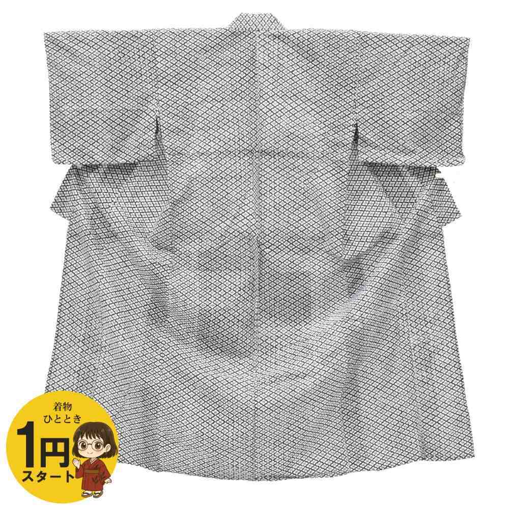 1円 浴衣 木綿 紺 花菱 夏物 身丈144.5cm 着物 リサイクル 同梱可 【着物ひととき】 52948