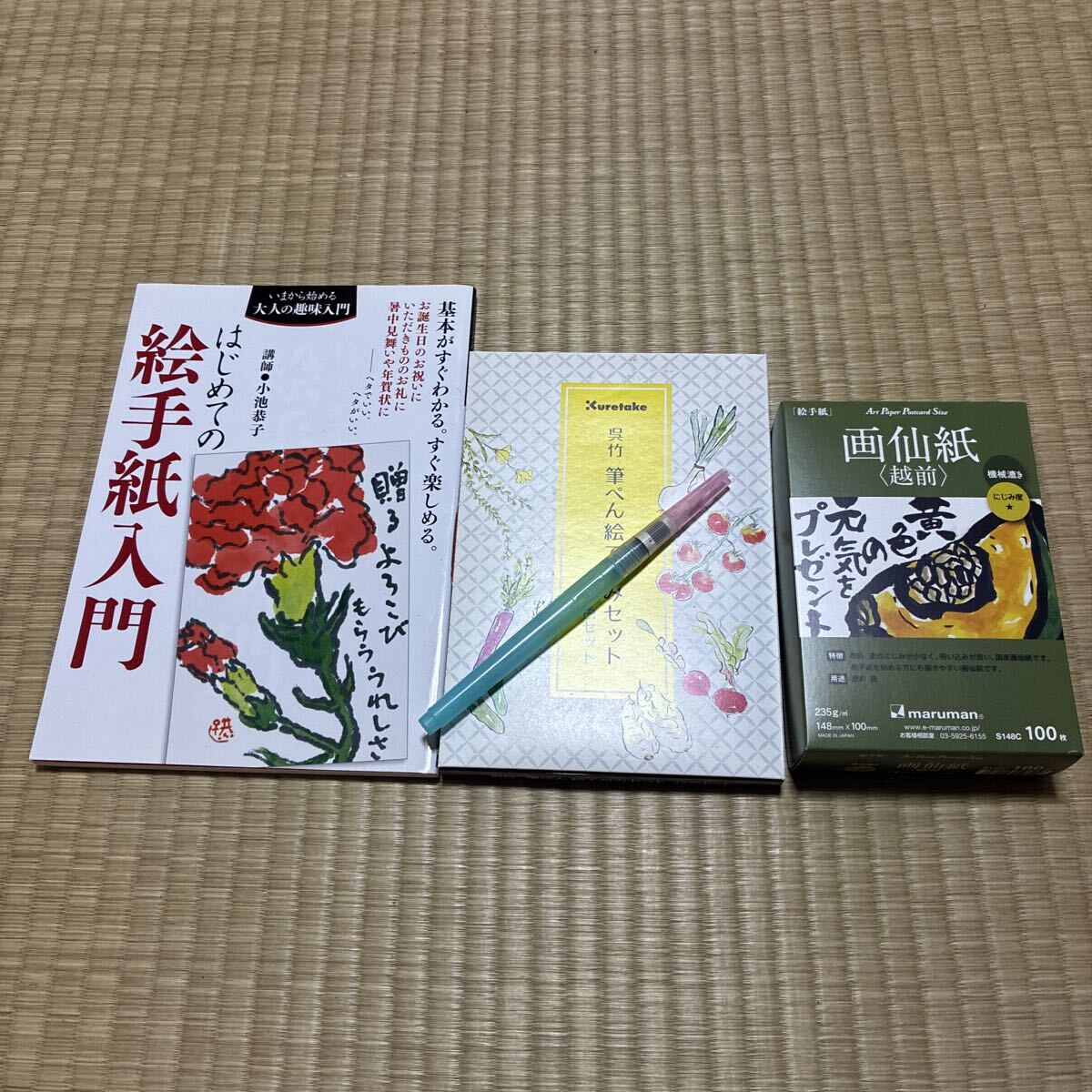 はじめての絵手紙入門　筆ぺん絵てがみセット12色セット　画仙紙（越前）　筆付き
