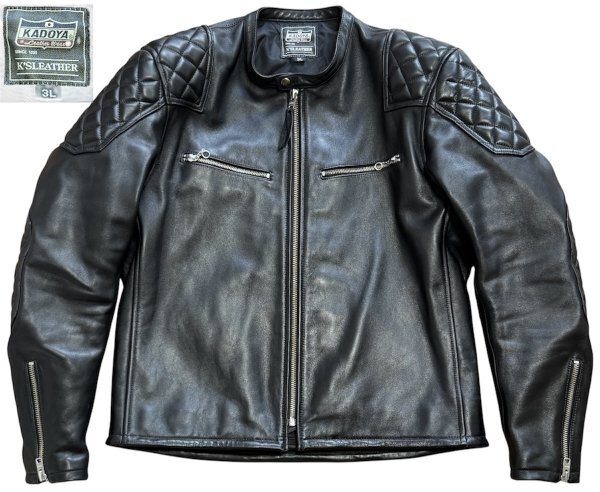 美品 3L KADOYA カドヤ K'S LEATHER VALENZ-NEO バレンツネオ パデッド レザー シングル ライダース ジャケット / 本革 牛革 ライディング