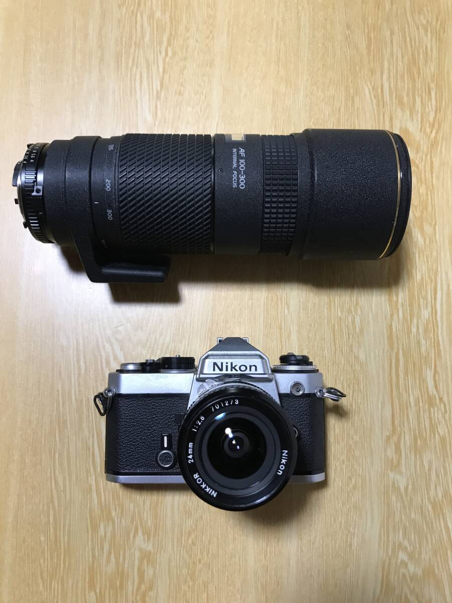★Nikon ニコン FE Silver 35mm SLR Film Camera 一眼レフフィルムカメラ + Nikkor 24mm f2.8 + Tokina AT-X AF 100-300mm Lens★#179
