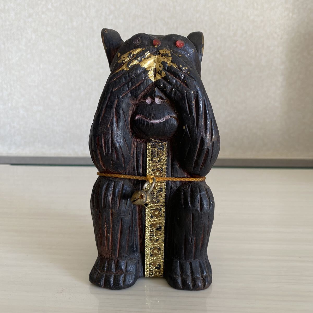 コレクター所蔵品 木彫 見ざる 見猿 呪物 タイ 東南アジア クマントーン 詳細不明 置物 オブジェ 高さ15.5cm 横7.5cm【59】
