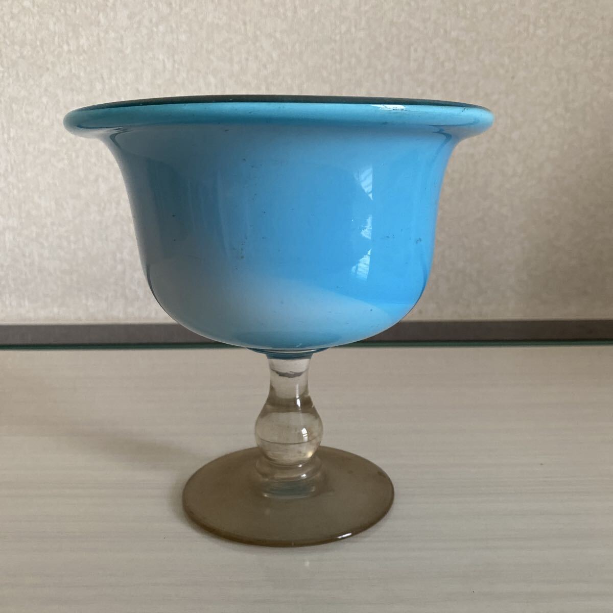 和ガラス 氷コップ 昭和レトロ アンティーク アイスクリームカップ 大正ロマン 吹きガラス 骨董品 古美術品 高さ15cm 直径15.5cw【525】