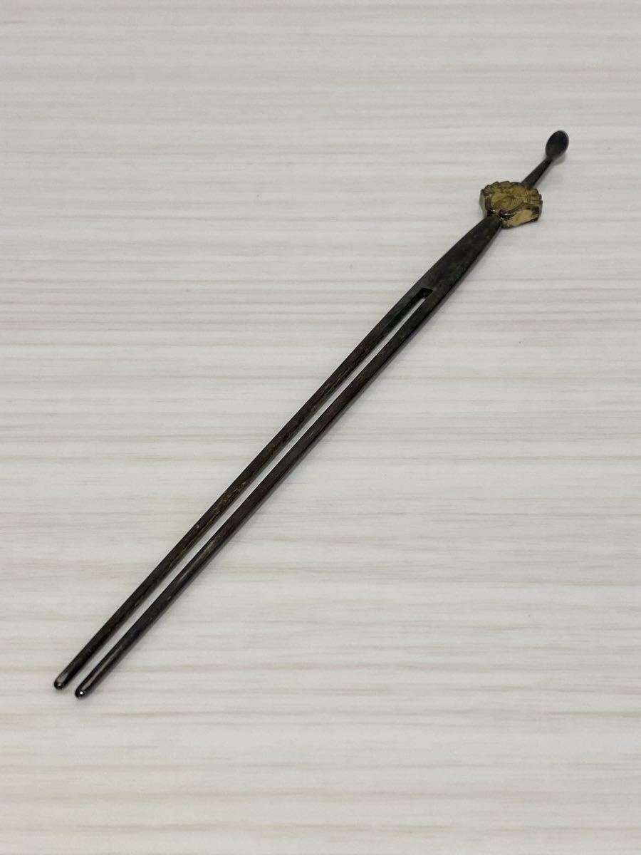 銀製 かんざし アンティーク レトロ 古道具 髪飾り 和装小物 時代物 家紋 全長18.5cm 重量21.5g【525】