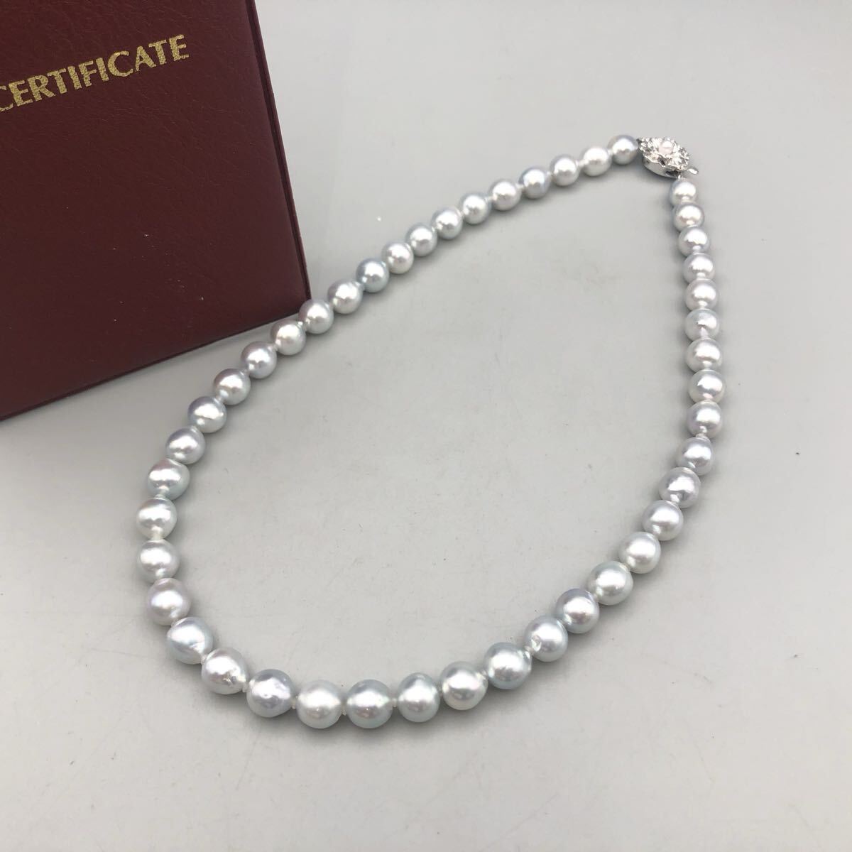 ★G05148 アコヤ養殖真珠 ネックレス 8.0-8.5mm シルバー金具 宝石鑑別書付 総重量 約37g