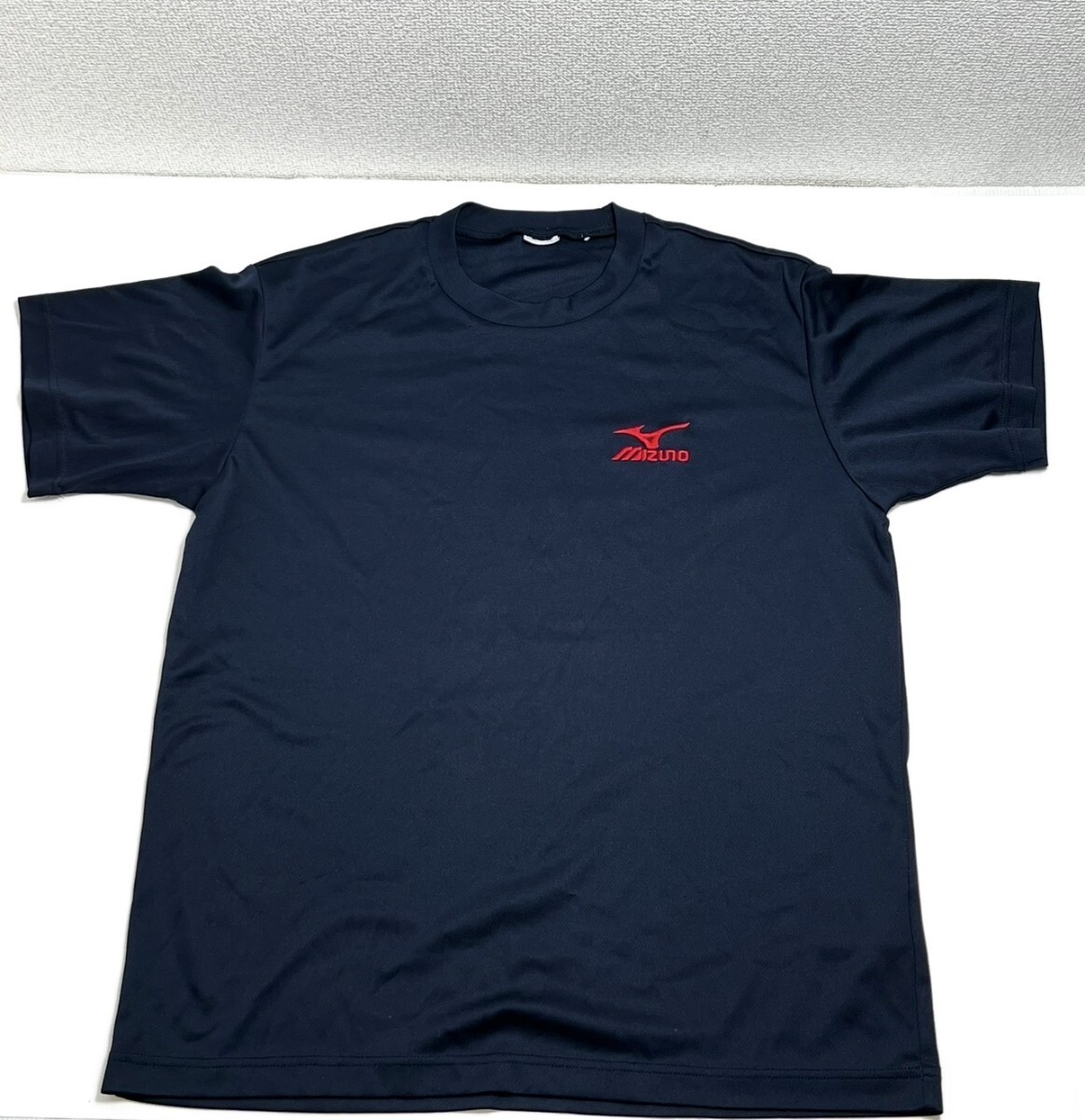 MIZUNO ミズノ スポーツ Tシャツ ネイビー 紺 ロゴ刺繍 [実寸：L相当] トレーニングウェア