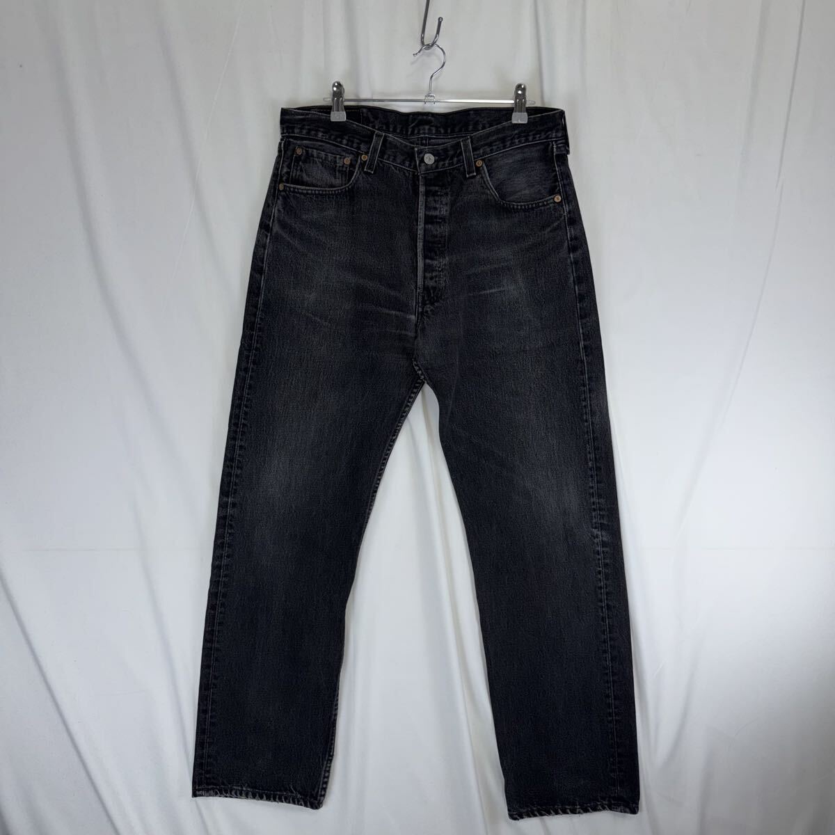 希少 90s Levi's 501 USA製 後染め ブラックデニム ジーンズ 黒 FADE フェード ヒゲ 雰囲気 リーバイス W34 L30 96年製 ボタン裏524 90年代