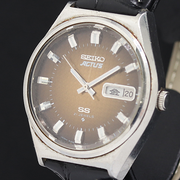 1円 稼働 セイコー アクタス 6306-8030 AT/自動巻 デイデイト 21石 ブラウン文字盤 メンズ腕時計 0555000 5YBT MYT