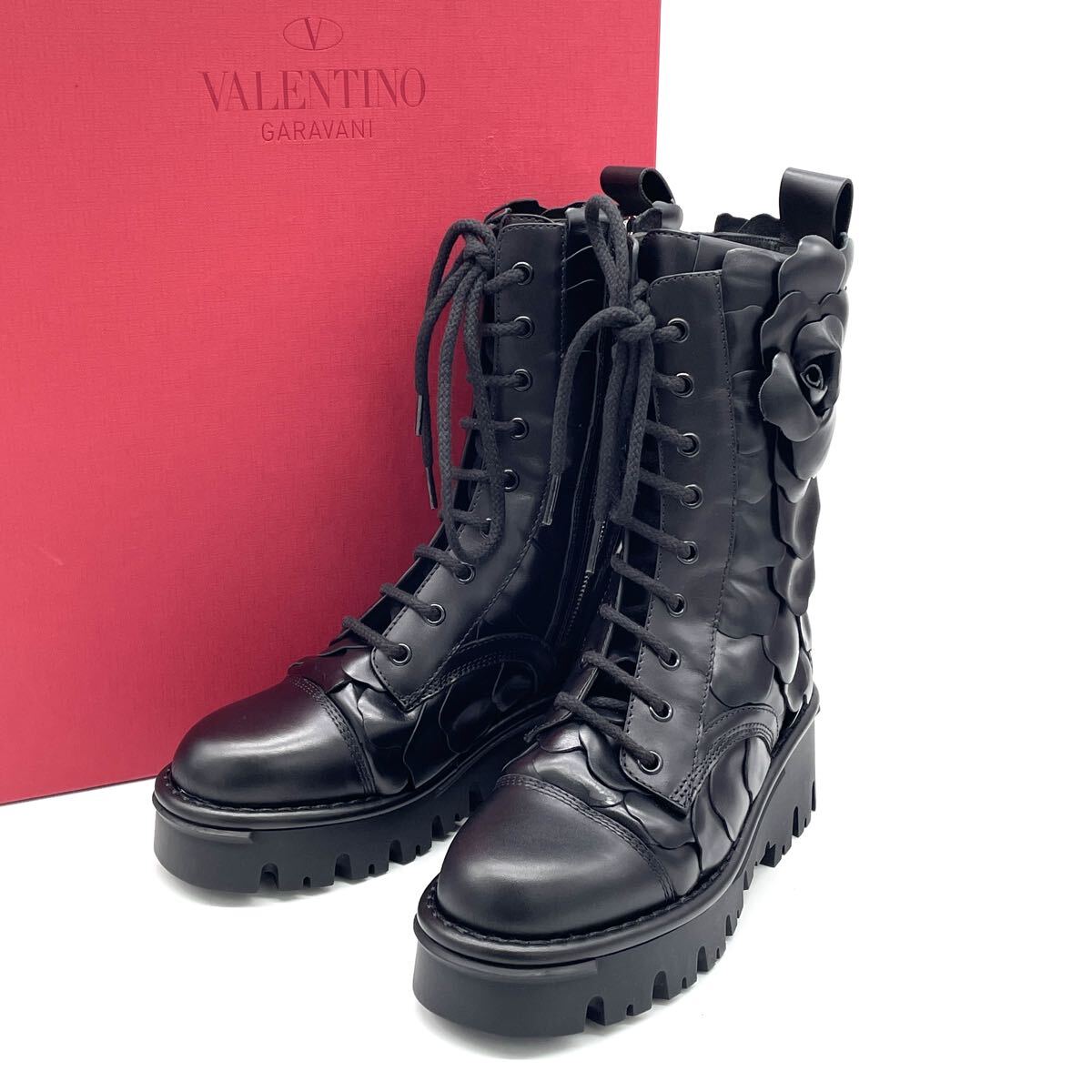 未使用保管品 VALENTINO GARAVANI ヴァレンティノ アトリエ 03 ローズ エディション コンバットブーツ レザー ブラック WW2S0CV6
