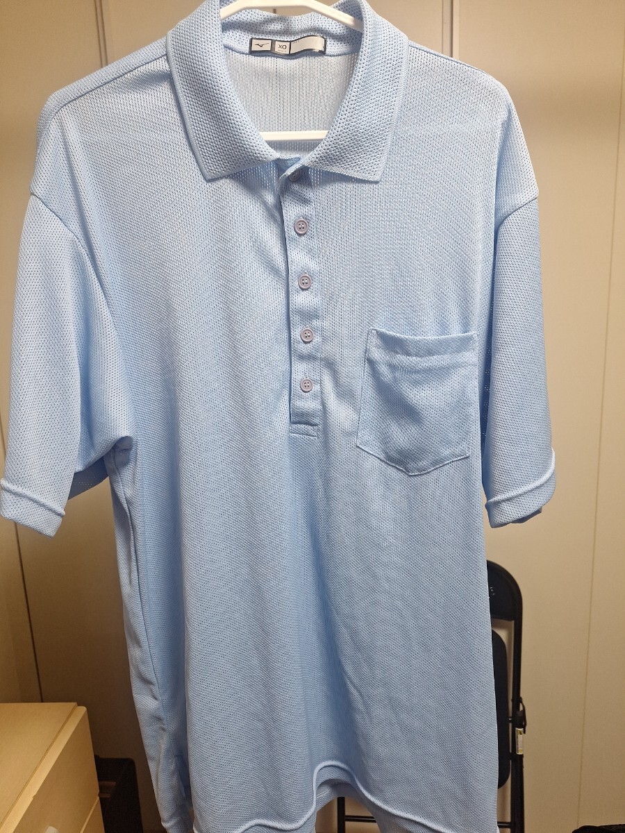 ①中古品 XOサイズ MIZUNO 審判用半袖シャツ ポロシャツ ミズノ/高校野球/アンパイア審判服パウダーブルー 少年野球 