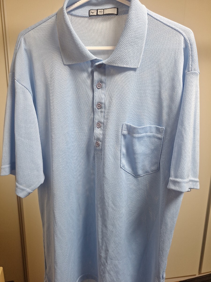②中古品 XOサイズ MIZUNO 審判用半袖シャツ ポロシャツ ミズノ/高校野球/アンパイア審判服パウダーブルー 少年野球 