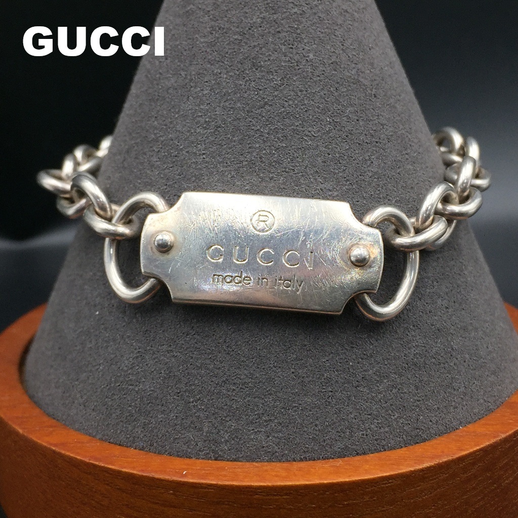 【人気】GUCCI / グッチ ブレスレット シルバー ロゴ プレート アクセサリー/PS-147