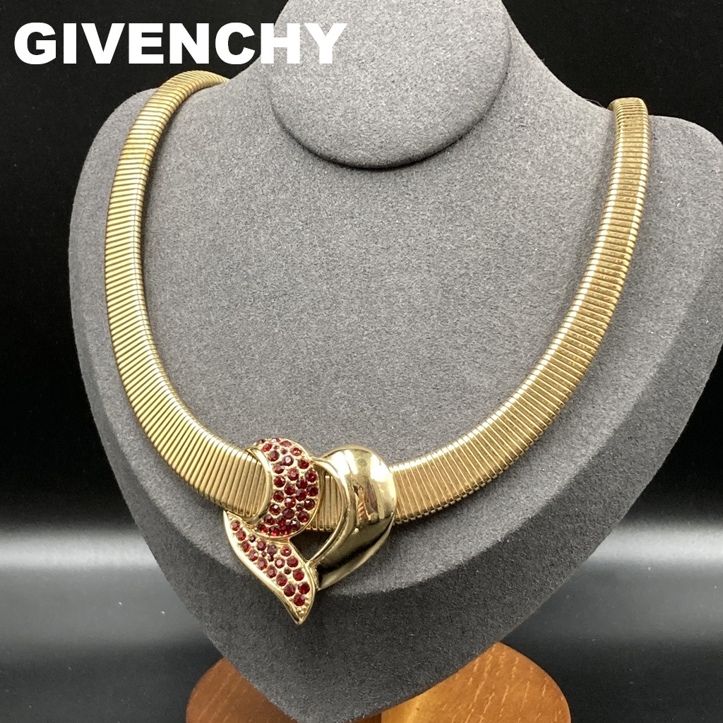【人気】GIVENCHY / ジバンシィ ネックレス ゴールド ハート レッド ラインストーン 大ぶり ジバンシー レディース アクセサリー/COB20-44
