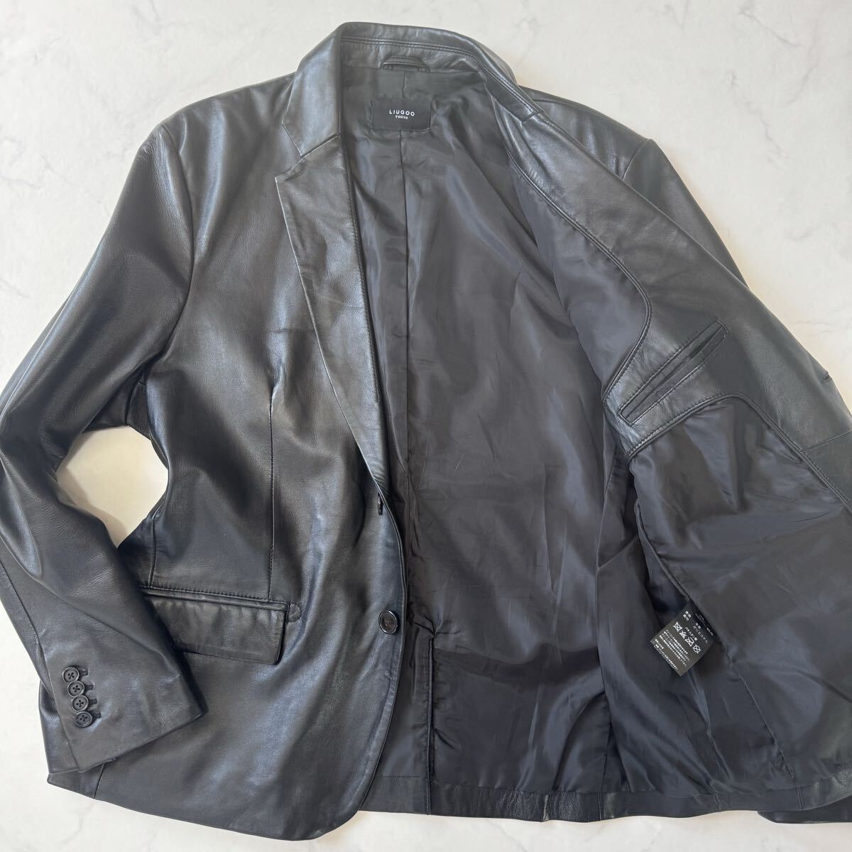 【極美品】LIUGOO レザージャケット テーラードジャケット ラムレザー 羊革 希少3L ブラック 2B ブレザー メンズ 本革 リューグーレザー