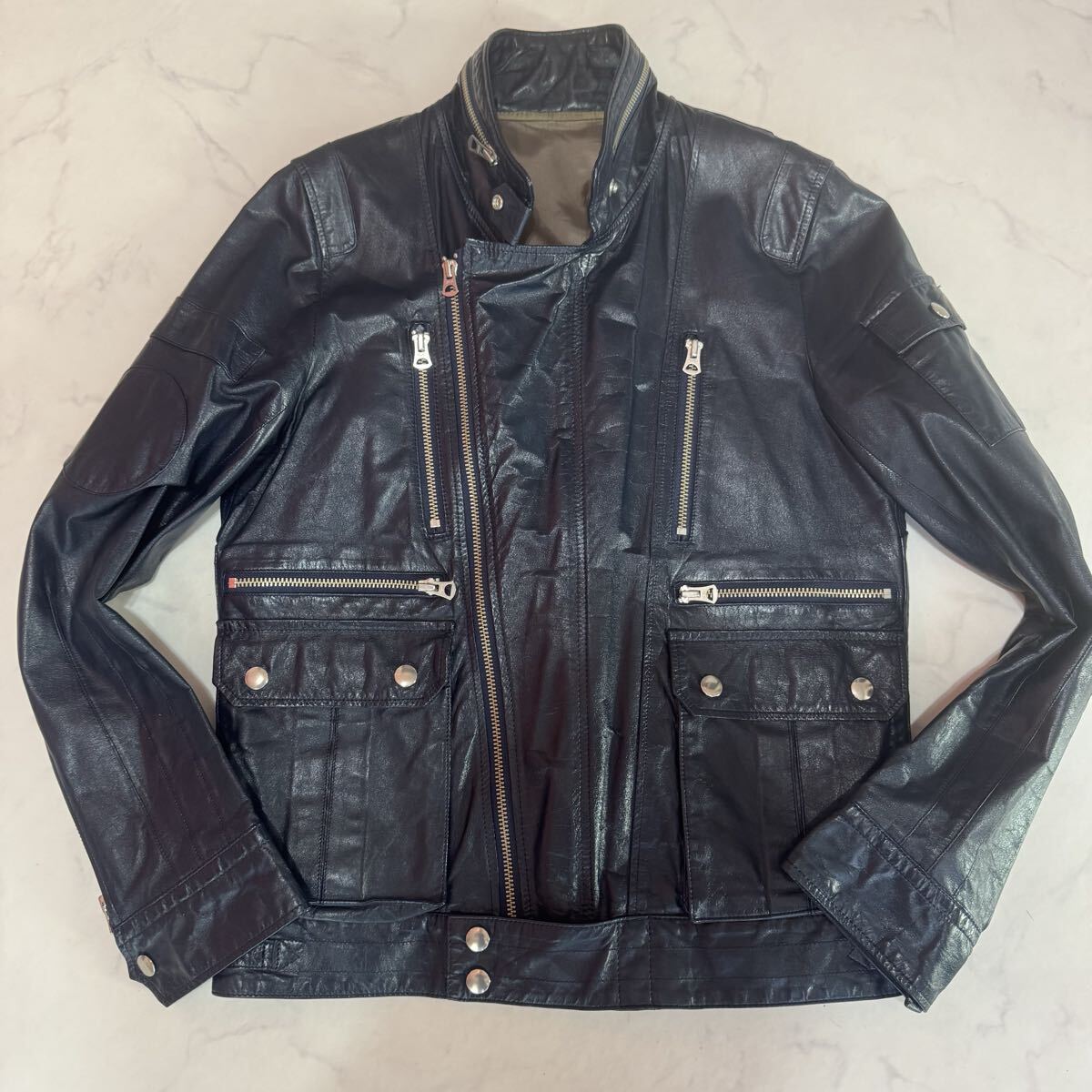 【極美品】UNDERCOVERISM 本革 2way ダブル シングル ライダース 牛革 希少色 ダークネイビー M レザージャケット メンズ アンダーカバー