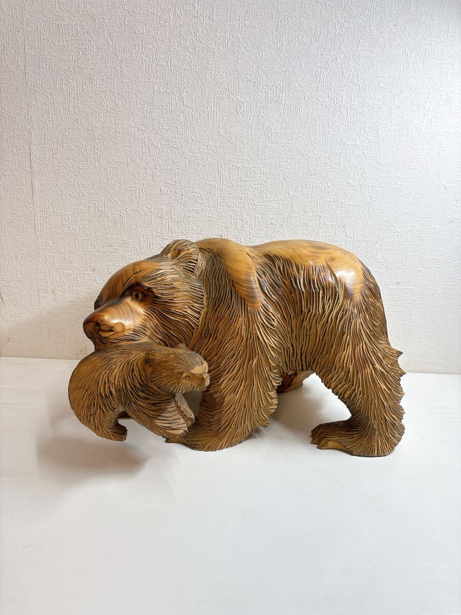 2624 熊 親子熊 高さ20cm 木彫り 民芸品 北海道 置物 彫刻 クマ 木製 オブジェ インテリア 現状品