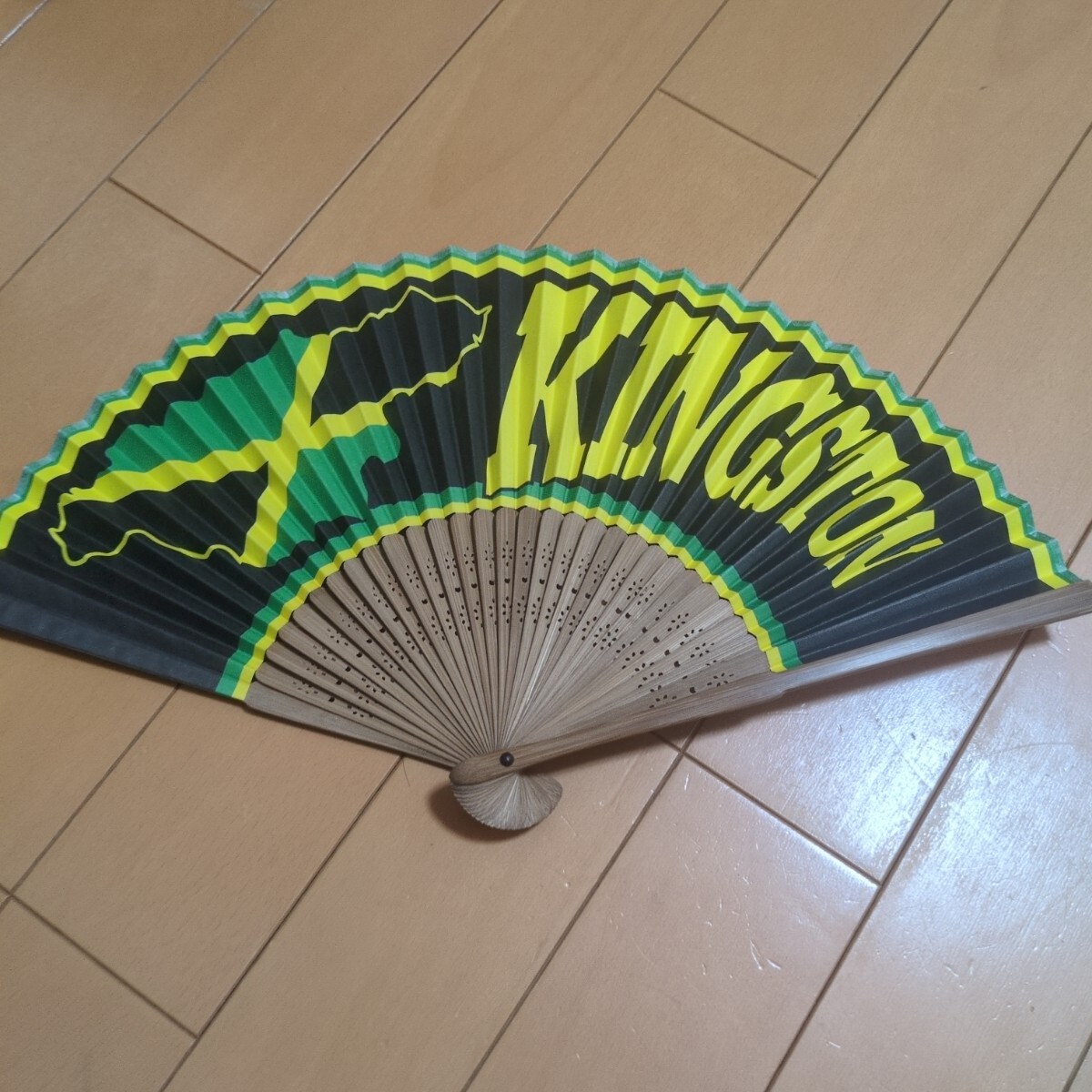 新品　キングストン　 扇子 せんす　レゲエ　REGGAE　ジャマイカ　JAMAICA　ラスタ　レゲエダンス　ダンスホール　夏フェス　