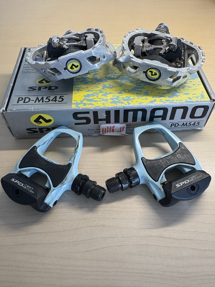 M19 SHIMANO シマノ ビンディング両面SPDペダルPD-M545 シルバーアルミケージ 2点まとめ