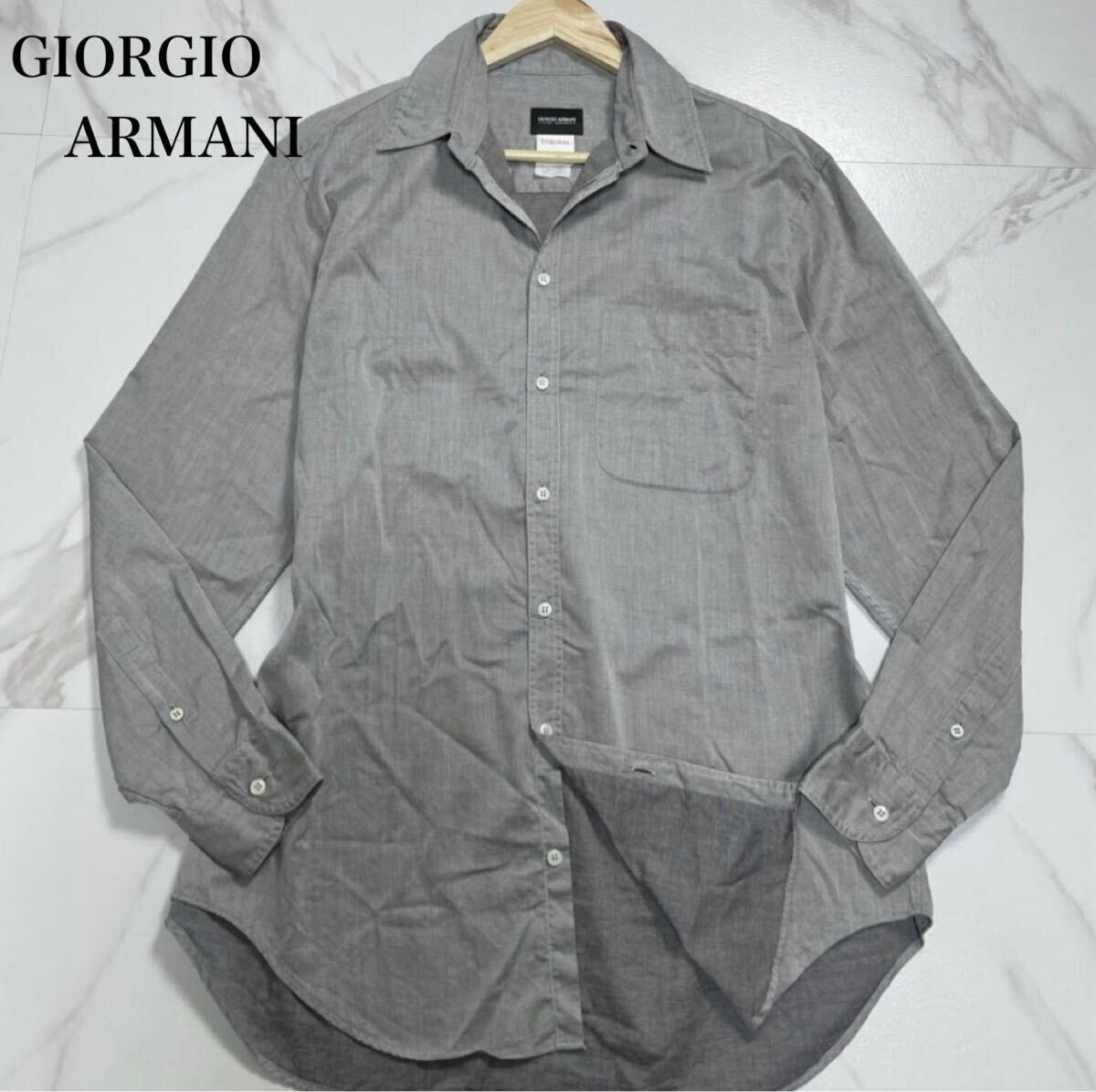 極美品/L相当●最高級黒タグ ジョルジオ アルマーニ 長袖 シャツ 羽織り GIORGIO ARMANI オールシーズン イタリア製 メンズ グレー系