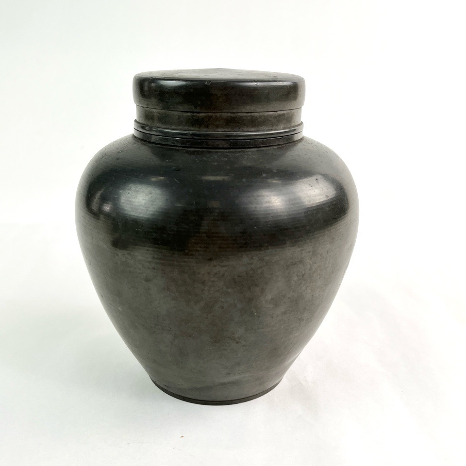 時代 古錫 御錫師貞左衛門 造 茶壺 1128g 茶心壺 煎茶器 茶道具 骨董