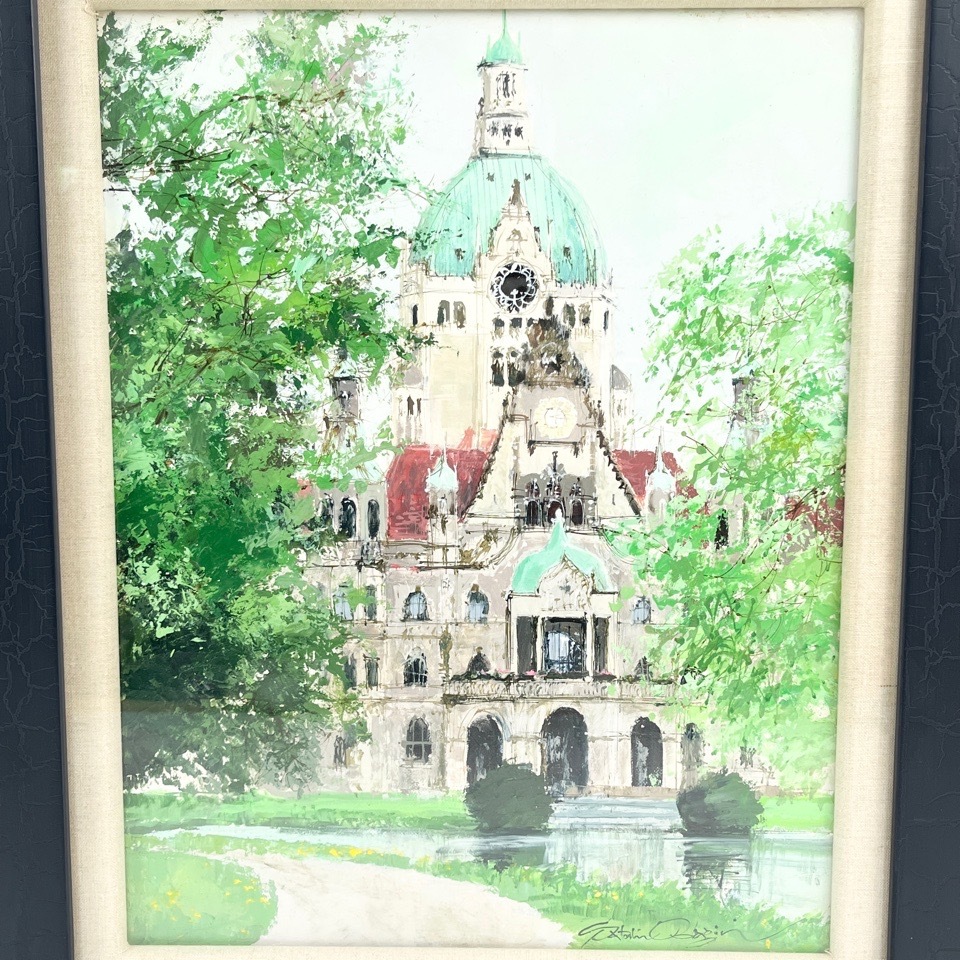 小田切訓「ハノーバーの塔」油彩画 F6号サイズ 額装 絵画 ※同梱不可 骨董