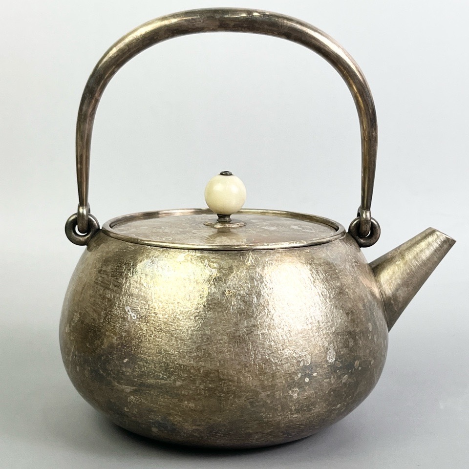 大阪尚美堂造 純銀刻印 砲口銀瓶 煎茶道具 湯沸かし 重量:500g 茶道具 骨董