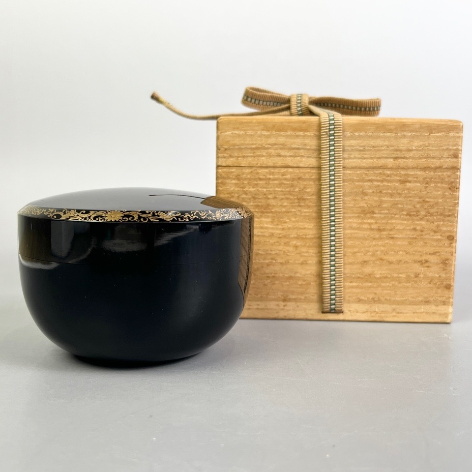 豊平翠香 作 菊蒔絵 平棗 内梨地 漆器 茶道具 茶入 骨董