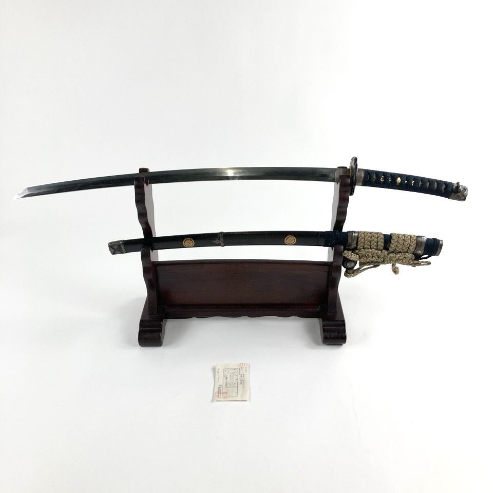 日本刀 在銘【備州長船盛光】 長さ68.6cm 反り1.8cm 目くぎ穴2個 拵え 太刀 丸に剣片喰 金象嵌 時代物 ※同梱不可 骨董
