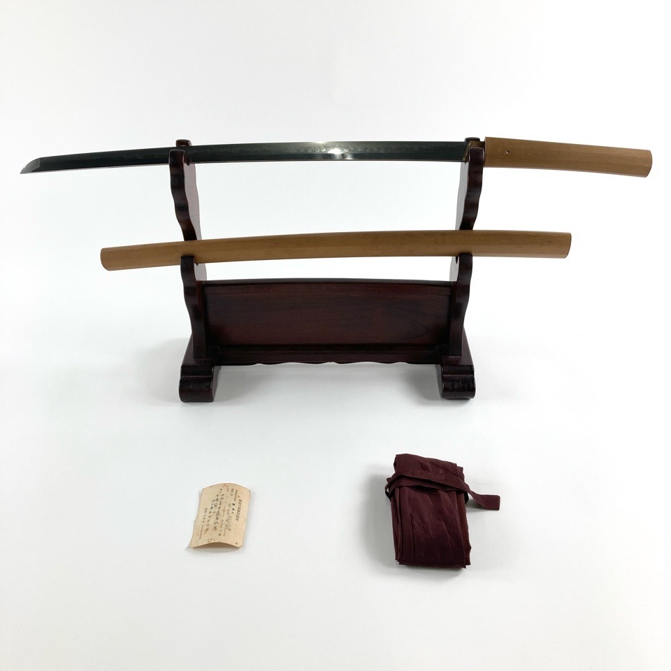 日本刀 在銘【（表）伯耆守藤原汎隆 （裏）越前住】 長さ65.3cm 反り1.0cm 目くぎ穴2個 白鞘 時代物 ※同梱不可 骨董