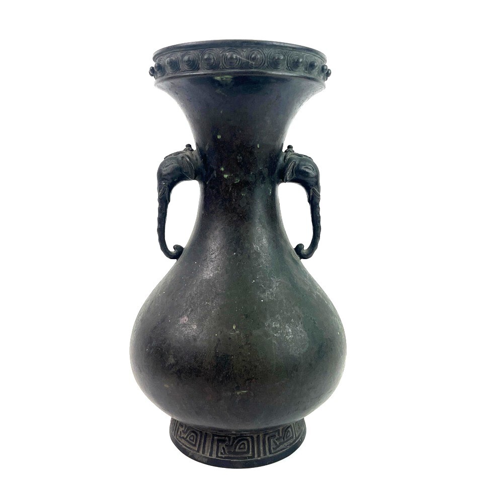 中国古玩 古銅像耳花瓶 唐物 花入 花器 花瓶 華道具 骨董