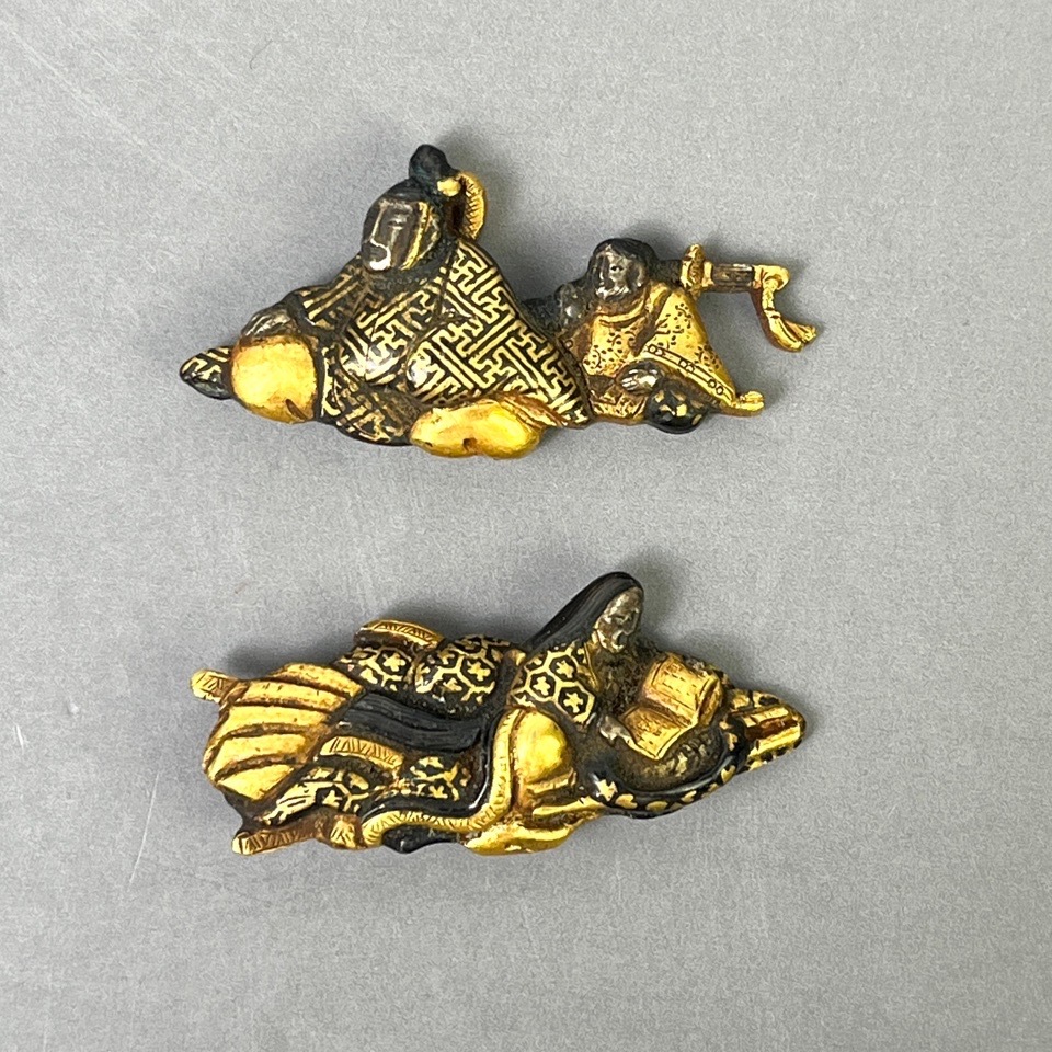 刀装具 目貫 人物図 象嵌 時代物 骨董