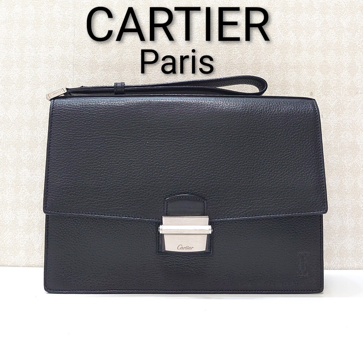 超美品 カルティエ Cartier レザー セカンドバッグ クラッチバッグ 鞄 パシャライン レザー シルバー金具 メンズ ブラック カボション