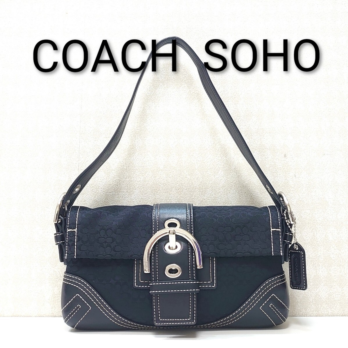 超美品 激レア COACH コーチ ソーホー シグネチャー ショルダーバッグ キャンバス レザー ワンショルダー SOHO レディース バッグ ブラック