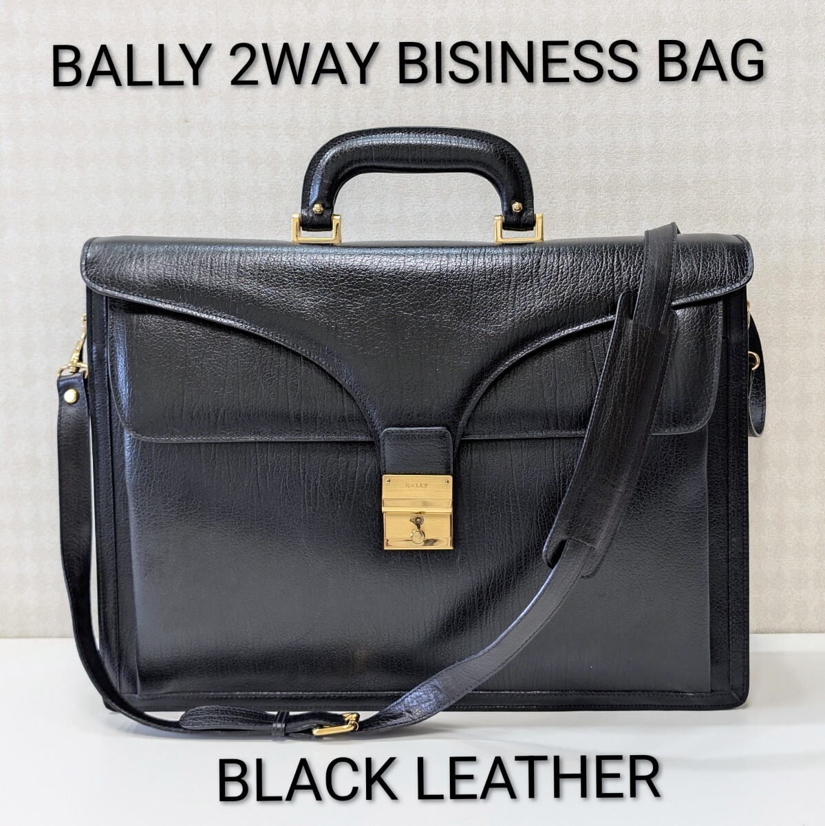 美品 バリー BALLY メンズ レザー 本革 2WAY ビジネスバッグ ブリーフケース ショルダーバッグ 書類鞄 A4用紙 ブラック 黒 GOLD金具 通勤
