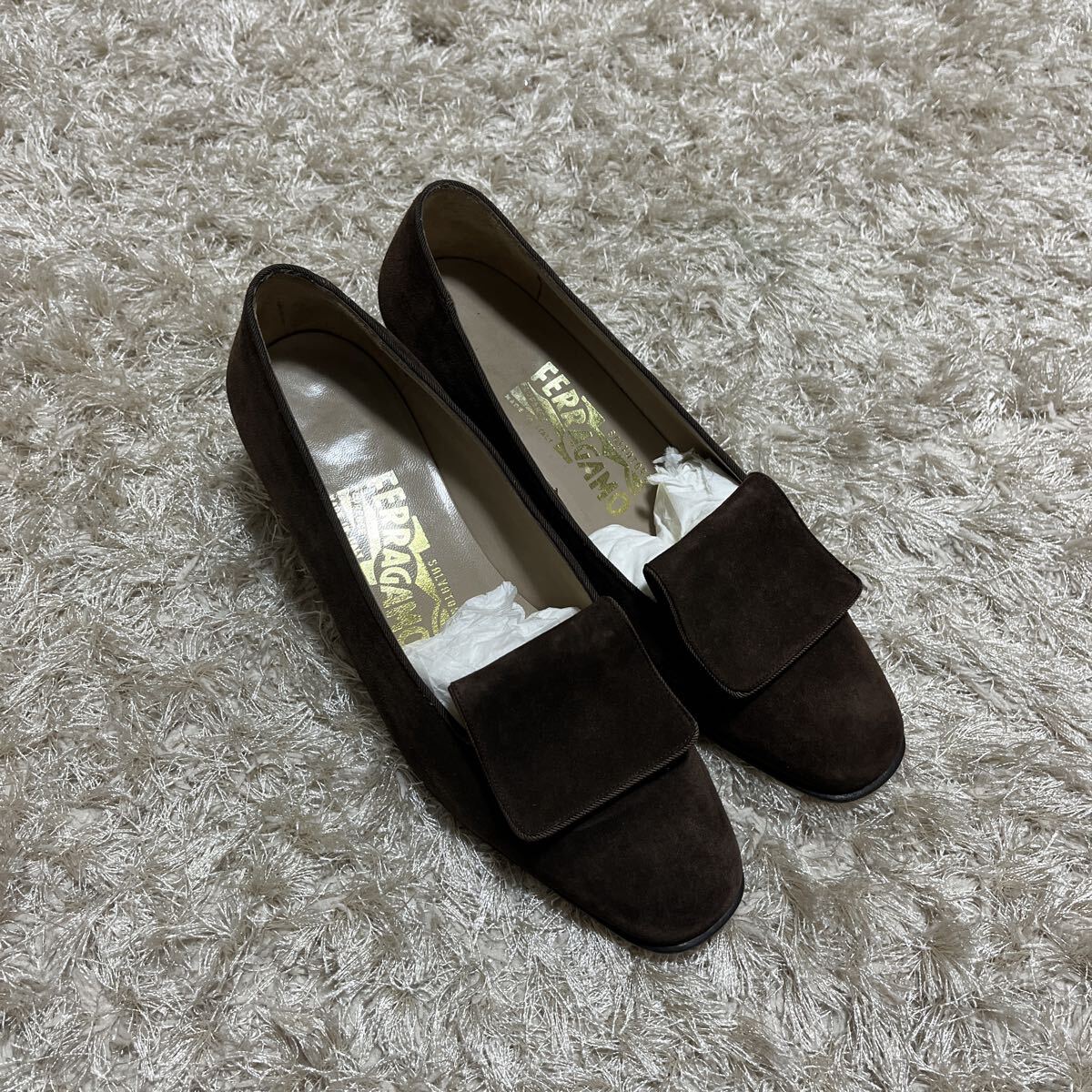 【美品/イタリア製】Salvatore Ferragamo サルヴァトーレ フェラガモ パンプス スエード ブラウン 5 1/2 約23.0cm 靴