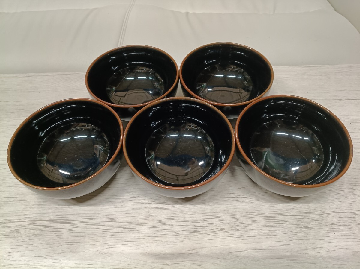 LM531-A72/白山陶器 どんぶり 5個セット 黒釉 美品 飯碗 丼 小鉢 和食器 まとめ売り