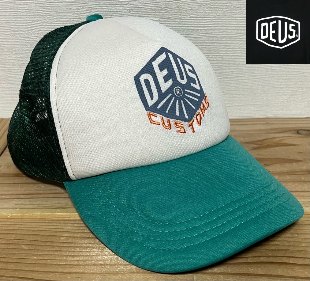 DEUS EX MACHINA DEUS COSTOMS メッシュキャップ グリーン × ホワイト 古着 デウス デウスエクスマキナ 帽子 キャップ