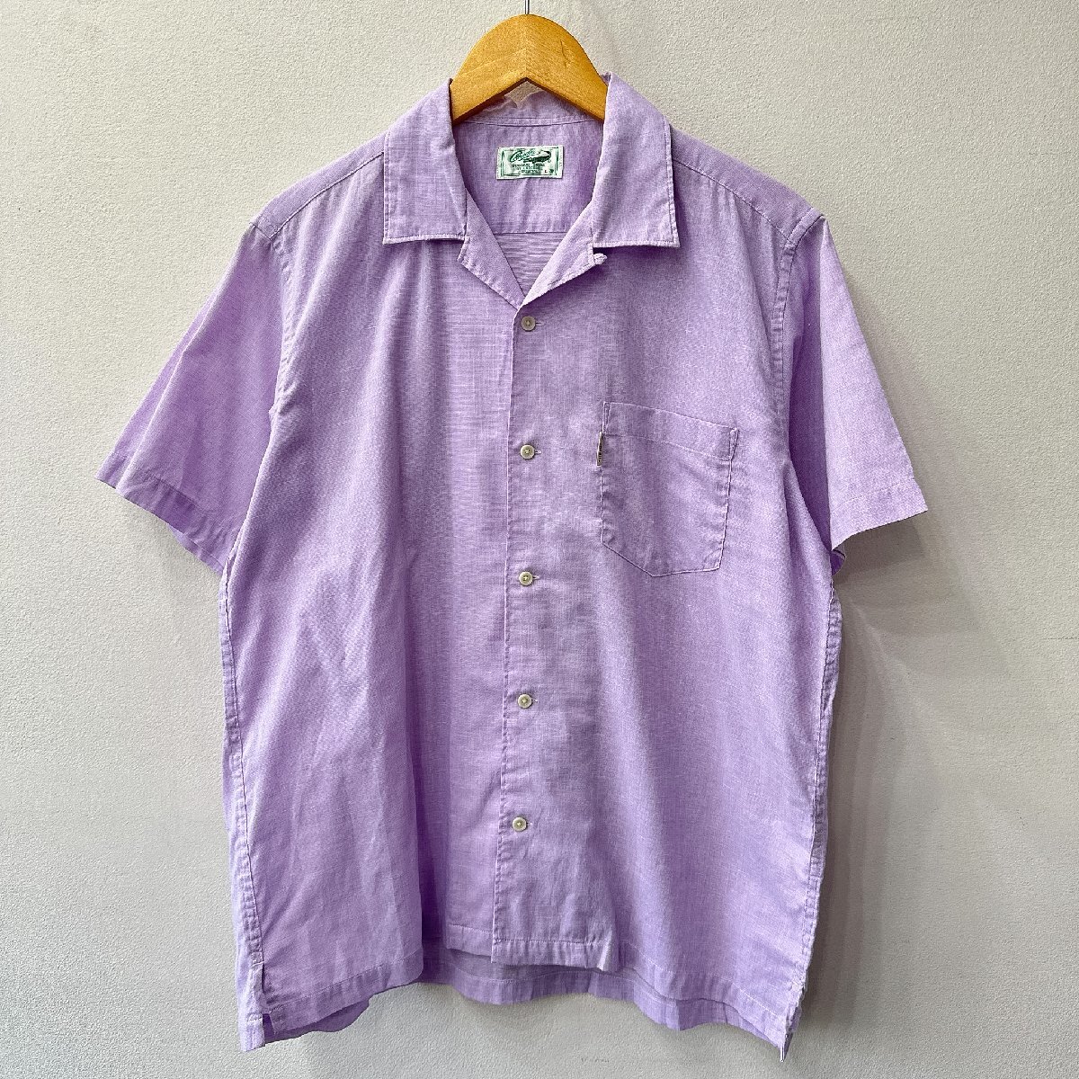 Crocodile クロコダイル リネン混 清涼 開襟 オープンカラー ピスネーム 半袖 シャツ サイズ L /パープル系 メンズ 春夏