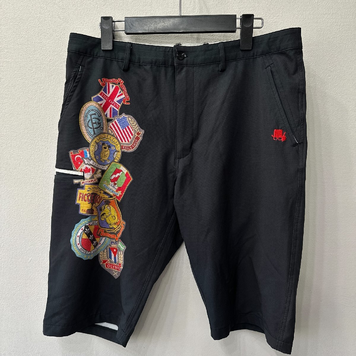 FICCE GOLF フィッチェゴルフ 豪華 多数ワッペン刺繍 ロゴ刺繍 ストレッチ 半袖パンツ ハーフパンツ サイズ L /ブラック メンズ