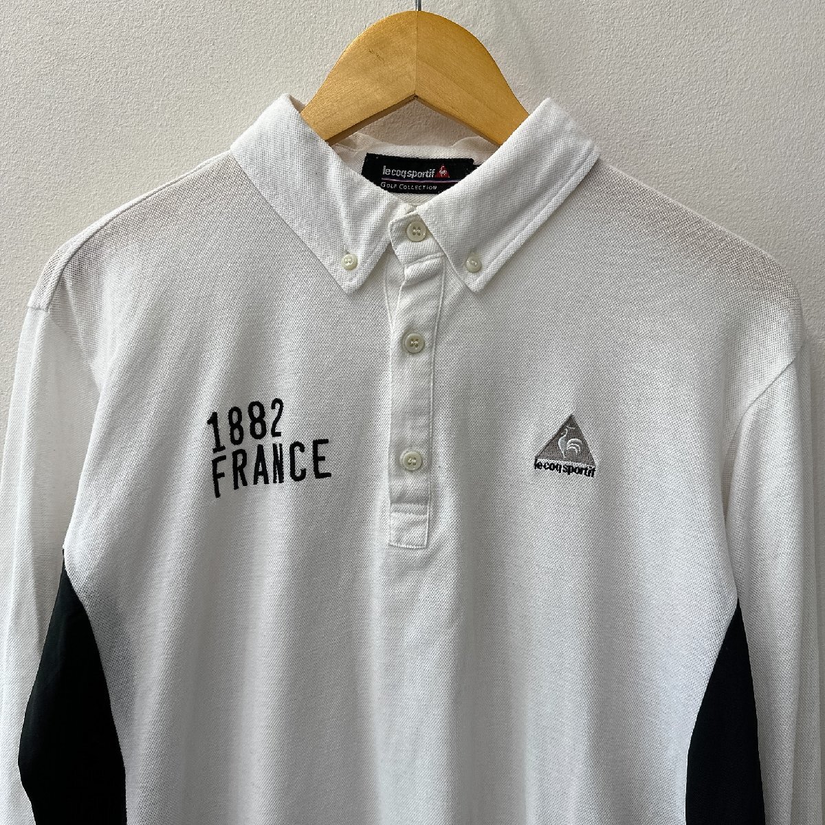 le coq sportif GOLF ルコック ボタンダウン 長袖 ポロシャツ サイズ L /ホワイト×ブラック系 メンズ ゴルフウェア トップス