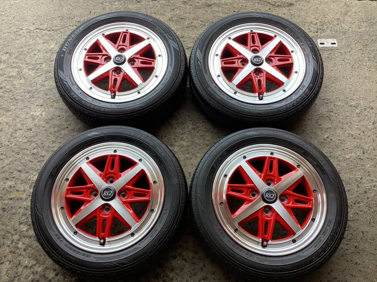 M9445 軽自動車に！ アルジェノン フェニーチェ RX2 4.5J +43 100 4H レッドポリッシュ 14インチアルミ＆155/65R14 夏タイヤ4本セット☆彡