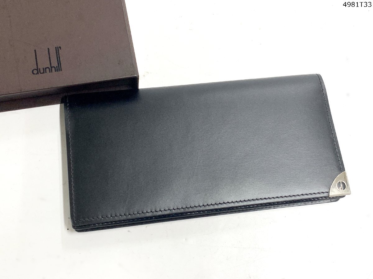 未使用 dunhill ダンヒル WN1000A カーフ レザー 二つ折り 長財布 黒 ブラック 箱 メンズ ウォレット 4981T33-3