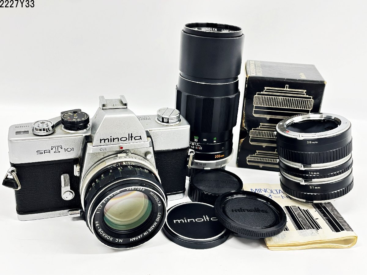 minolta ミノルタ SRT101 MC ROKKOR-PF 1:1.7 55mm TELE ROKKOR-PE 1:4.5 200mm 一眼レフ フィルムカメラ ボディ レンズ 2227Y33-10