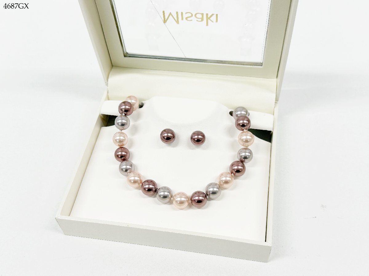 Misaki ミサキ ネックレス ピアス セット フェイクパール 真珠 直径 約9.7mm-10.2mm 925 刻印 レディース アクセサリー 箱付き 4687GX-13