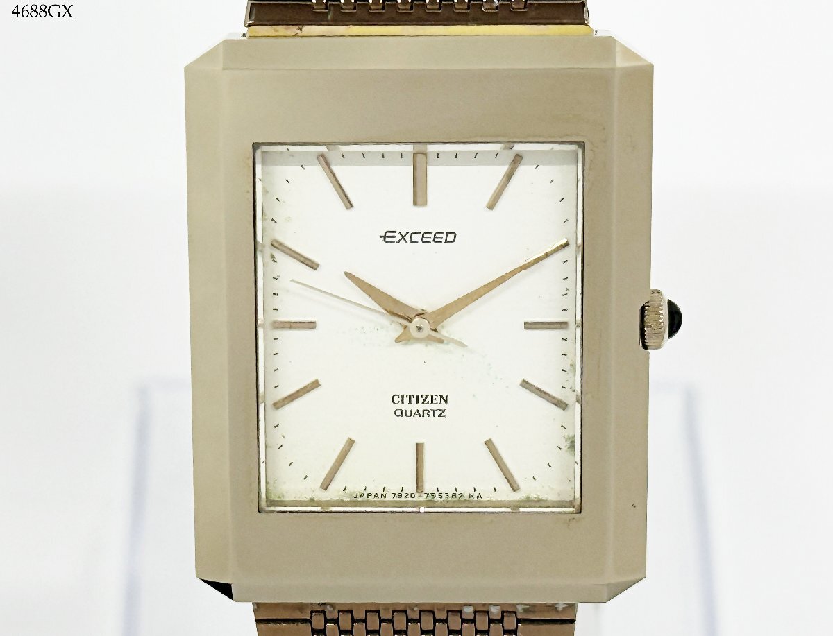 稼働品 CITIZEN シチズン EXCEED エクシード 4-795261 クォーツ ゴールド系 スクエア メンズ 腕時計 4688GX-14