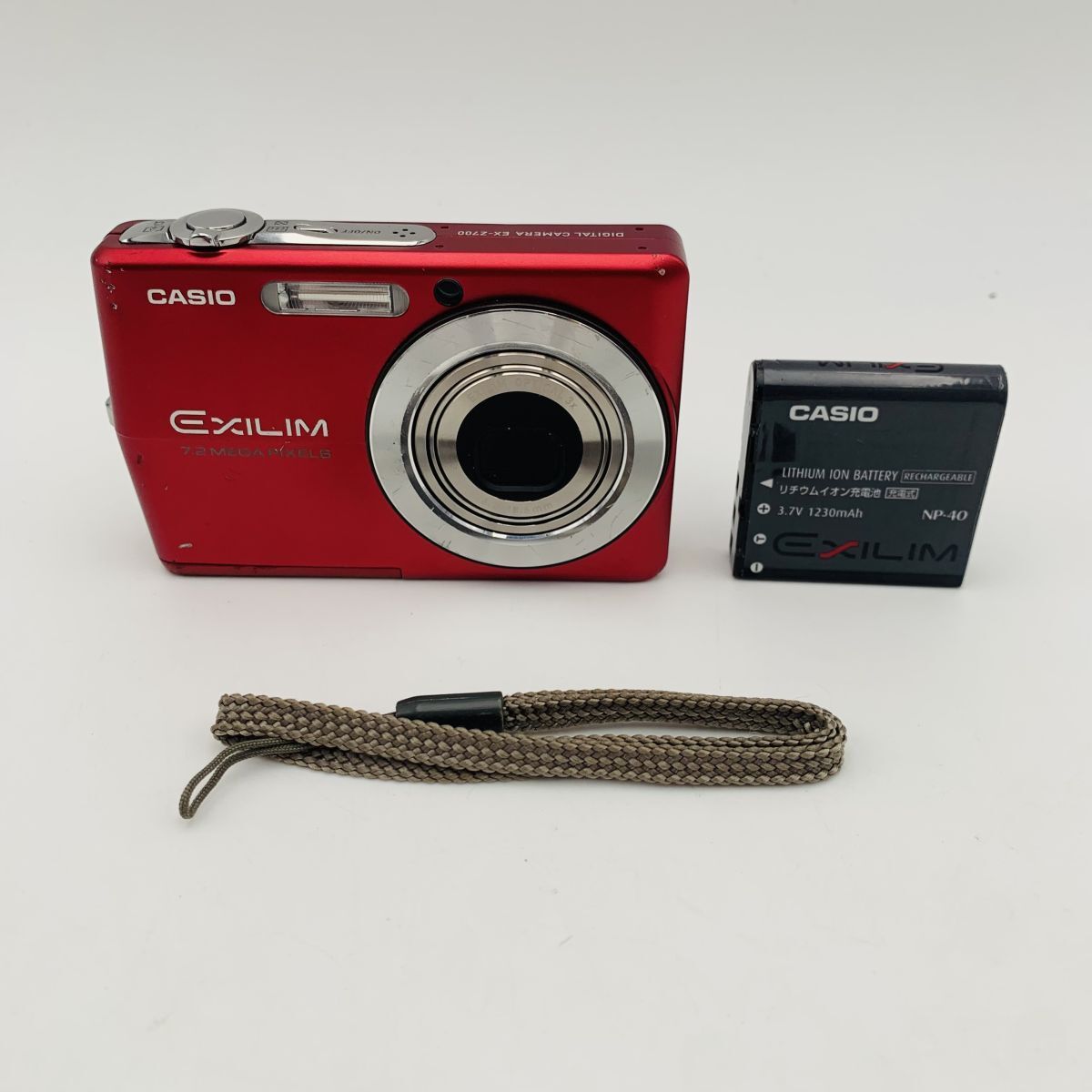 【シャッター動作OK】CASIO デジタルカメラ EXILIM ZOOM EX-Z700 レッド バッテリーストラップ付き 現状品 1円スタート #260514