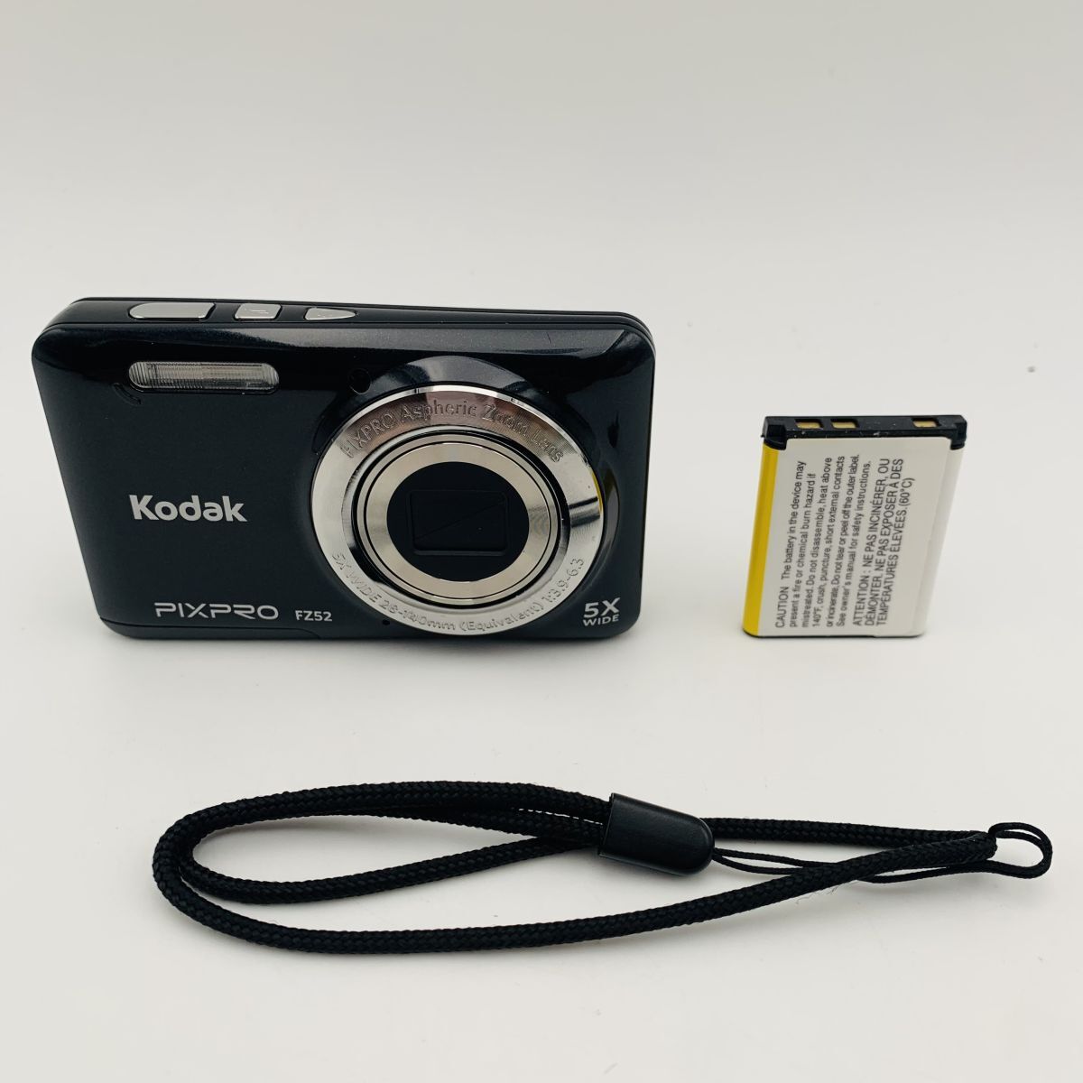 【シャッター動作OK】Kodak コンデジ PIXPRO FZ52 ブラック バッテリーストラップ付 1600万画素 光学5倍ズーム 現状品1円スタート#260511