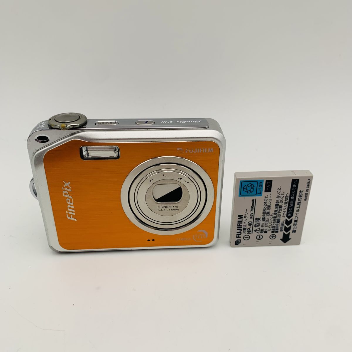【シャッター動作OK】富士フィルム FUJIFILM FinePix V10 オレンジ 3.4x バッテリー付 コンデジ 現状品 1円スタート #260508