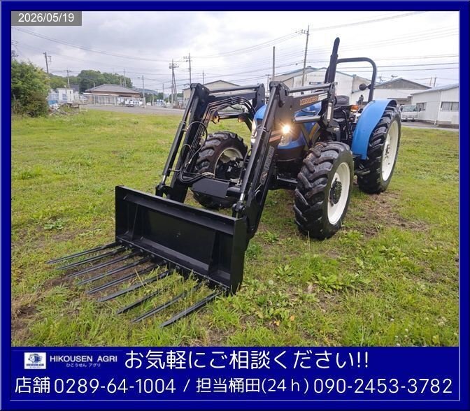 ☆ ニューホランド トラクター 70馬力 フロントローダー 4WD フォーク 串 外部油圧 自動水平 G155 栃木 配送可 TN70SA HIKOUSEN